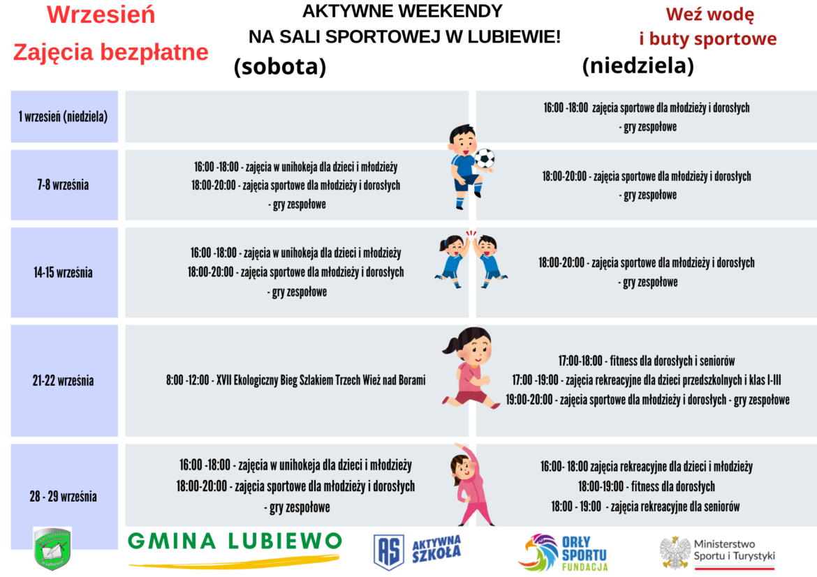 Aktywne weekendy na sali sportowej w Lubiewie