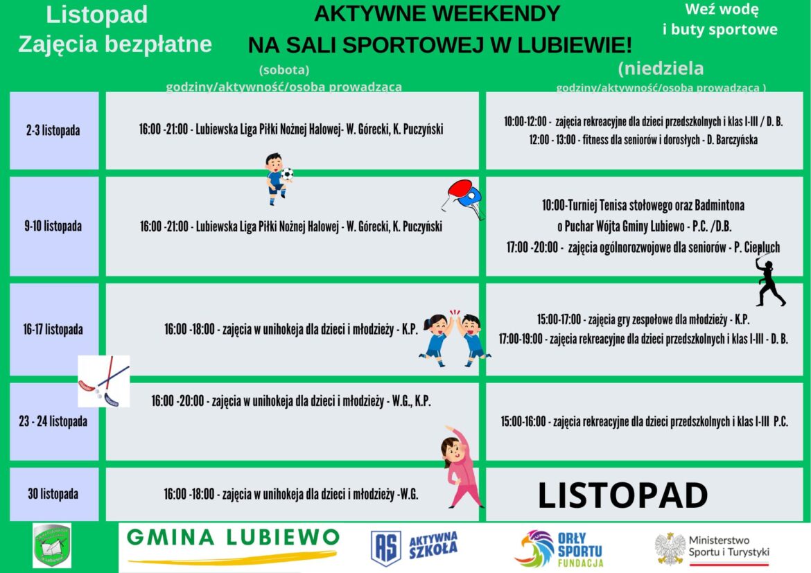 Aktywny Weekend  -Zajęcia sportowe – listopad